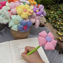 5pcs Cute Fabric Flower Top Pens, Includes Multiple Styles, Including Wobble Pens And Silicone Gel Pens, Suitable As Teacher's Day Gift - Random Style and Color - View 4