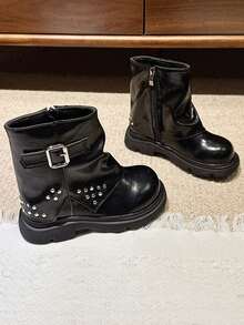 2026 New Fashion Korean Style Boots, Cool Versatile Unisex Leather Boots, Soft Sole Anti-Slip Warm Boots - Black - View 4
