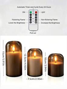 3pcs LED Flameless Candles (With/Without Remote Control) Grey, Suitable For Christmas Decoration. Can Be Used As Home Desktop Decor Or Birthday Party Lighting. Perfect Gift For Family And Friends! - Grey - View 5