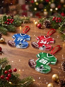 1pc Personalized Football Ornament 2026, Custom Name Number Team Christmas Ornament, Football Player Jersey Helmet Gift For Boy - Multicolor - View 4