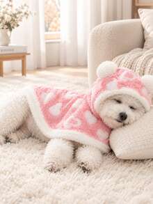 Pink Polyester Hooded Pet Robe With Small Ears, Heart Pattern, Thick And Warm, Suitable For Small Dogs, Medium Dogs And Cats (Size Runs Small, Recommend Buying 1-2 Sizes Up) - Pink - View 2