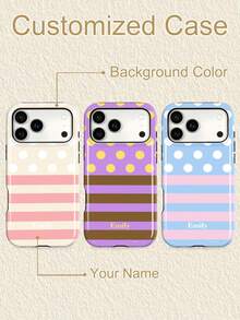1pc Customized Fresh Polka Dot Name Letter Slogan Phone Case, 2-In-1 Glossy Film Full Coverage Hard Shell Protective Cover Compatible With IPhone 11/12/13/14/15/16/17 Pro Max - Multicolor - View 1
