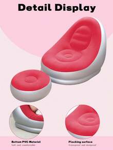 Single Inflatable Air Sofa With Matching Foot Stool, Soft Flocked PVC Ergonomic Lounge Chair, Foldable Portable Inflatable Couch For Home Living Room, Backyard, Camping - A - View 7