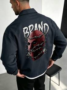 Men's Street Style Ski Mask Print Shirt Jacket | Hip-Hop Style Button-Up Collar Jacket | Autumn Casual Daily Wear - Multicolor - View 3