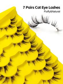 Asiteo 7 Pairs Clear Band False Eyelashes, Cat Eye Effect, Eyelash Extensions, Natural Eye Enlargement, Suitable For Daily Wear And Various Occasions, Christmas Gift, Eyelash Strips, Cartoon Eyelashes, Anime Eyelashes - Black - View 3