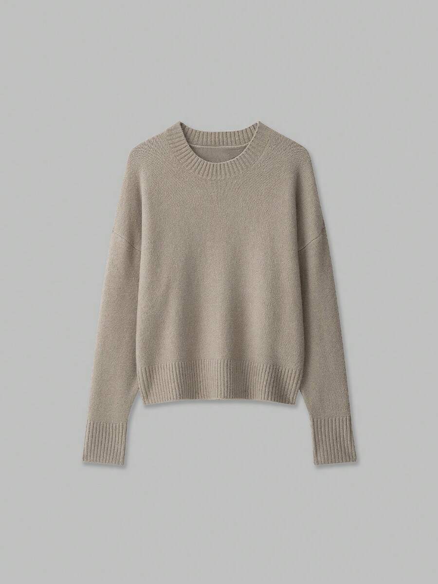 YROOE Women's Autumn/Winter Camel Crew Neck Drop Shoulder Long Sleeve Ribbed Hem Loose Knit Pullover Sweater - Camel - View 1