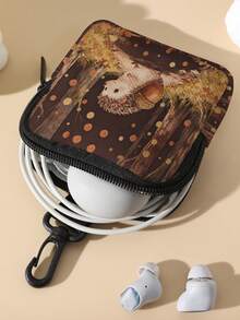 1pc Hedgehog Print Mini Coin Purse,Zipper Closure Small Pouch With Swivel Hook For Earphones Coins Key Small Items,Can Hang On Backpack - Multicolor - View 5