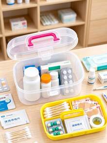 Multi-Layer Portable Medicine Box, Transparent Storage Box, Home Essential First Aid Kit. Dual-Layer Compartment Design, Organized Storage For Iodine, Bandages, Swabs, Thermometers And Other Medical Supplies. Transparent Body, Clear Visibility Of Internal Items, Flip Lid With Built-In Handle, Easy To Carry And Move. Dust-Proof And Moisture-Proof, Convenient For Quick Access To Emergency Medications In Bedroom, Living Room. Compact And Space-Saving, Suitable For Daily Home Care And Minor Wound Emergencies - Multicolor - View 10