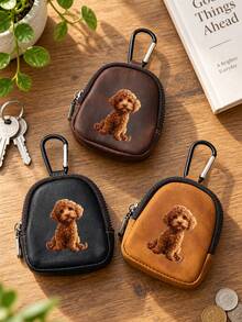 Mini Zipper Coin Purse With Curly Puppy Design (With Snap Clasp), Portable PU Leather Headphone Pouch, Small Key Card Holder, Original Coin Purse, Zipper Earphone Storage Bag, Key Pouch And Keychain Accessories - Multicolor - View 6