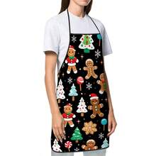 1pc Kitchen Apron, Black Background Gingerbread Man Tree Candy Cartoon Print Household Apron For Cooking Baking Themed Dinner Gathering - Multicolor - View 3