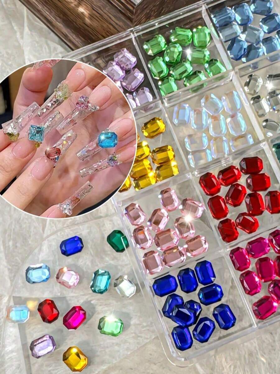 6-Grid Glass Decoration Nail Art Set, Nail Art Accessories, Suitable - Multicolor - View 1
