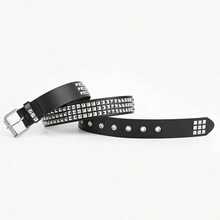1pc Punk Pyramid Studded Belt, Black PU Leather Metal Buckle Belt, Gothic Y2K Street Style Decorative Belt - Multicolor - View 4