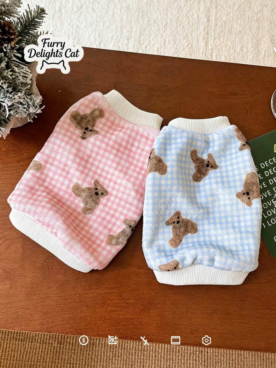 Cute Bear Cow Print Pet Clothes - Soft Fluffy Fleece Dog Sweater , Warm Comfortable Cat Vest For Small Medium Dogs & Cats, Stylish Pet Apparel For Daily Wear, Cold Weather, Photoshoots,