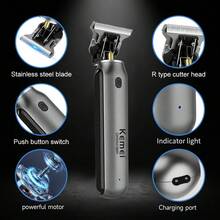 Kemei Zero‑Gap T‑Blade Hair Trimmer, USB Rechargeable Cordless Hair Clipper For Men, Professional Barber Carving Fading Beard Trimmer With Limit Combs, Home Salon Grooming Tool Men Gift - Grey - View 7