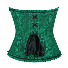 1pc Women's Court Style Jacquard Vintage Corset Corset, Suitable For Halloween Outfit - Dark Green - View 3