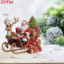 1pc 2D Acrylic Flat Santa Sleigh Pattern Acrylic Ornament, Suitable For Living Room, Office, Desk - C - View 4