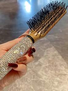 1pc Highly Attractive Shiny Artificial Rhinestone Hair Comb, Fluffy Styling Comb, Bathroom Home Travel Portable Rib Comb, Creative Gift - Silver - View 8