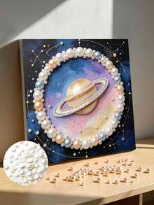 A Set Of Handmade Pearl Painting With A Frame, Featuring A Saturn Pattern Design. The Complete Set Of Handmade Tools Comes With A Frame. It Is The Perfect Gift For Birthdays And Holidays. - A - View 1
