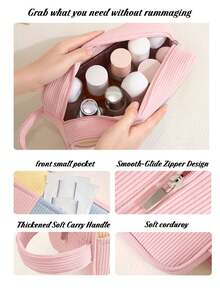 1pc Personalized Custom Name Corduroy Makeup Bag, Large Capacity Macaron Color Block Patchwork Travel Storage Bag With Thickened Handle, Custom Pencil Case, Back To School Gift - Multicolor - View 6