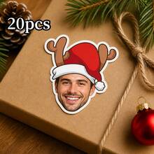 8/20/40/15/30/60pc Custom Christmas Face Stickers, Personalized Photo Santa Elf Reindeer Tree Hat Styles Labels , Holiday Gift Wrap Decor For Cups Envelopes Notebooks Cards, Holiday Party Favors,Christmas Gift - Multicolor - View 24