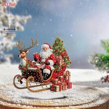 1pc 2D Acrylic Flat Santa Sleigh Pattern Acrylic Ornament, Suitable For Living Room, Office, Desk - C - View 5