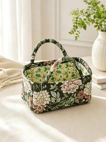 Floral Fabric Storage Basket With Handle, Quilted Organizer, Suitable For Bedroom, Bathroom, Closet, And Shelf, Portable Clothing And Cosmetic Storage Box, Home Decor, Shelf Baskets - Multicolor - View 16