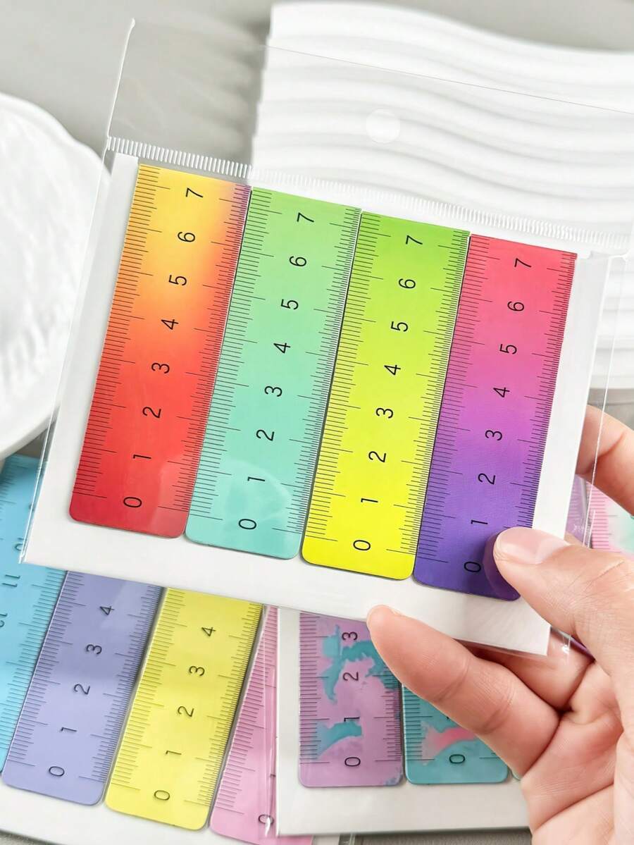 4/12pcs Creative Multi-Functional Ruler Magnetic Bookmark, Small Reward Gift Magnetic Stationery, Ideal For Reading, Drawing Measurement - Multicolor - View 1