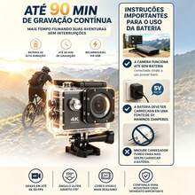Câmera esportiva 4K Ultra HD com gravação em 30fps e conexão Wi-Fi, câmera digital à prova d'água até 30 metros com tela LCD, ideal para mergulho, viagens e esportes radicais ao ar livre - Preto e Branco - Visão 4