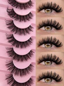 Hinarin 7 Pairs Natural Curly Cat Eye Manga Lashes False Eyelashes Cross Style Suitable For Daily Wear Beginner-Friendly Strip Lashes Eyelashes False Eyelashes Lash Tech Supplies - Black - View 1