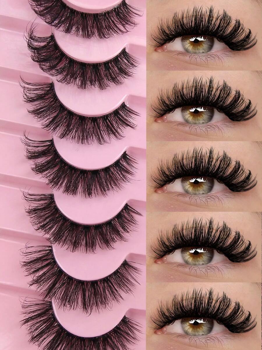 Hinarin 7 Pairs Natural Curly Cat Eye Manga Lashes False Eyelashes Cross Style Suitable For Daily Wear Beginner-Friendly Strip Lashes Eyelashes False Eyelashes Lash Tech Supplies - Black - View 1