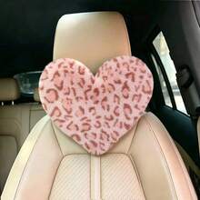 1pc Leopard Print Heart-Shaped Plush Car Neck Pillow, Fashionable Cute Neck Support Pillow To Relieve Fatigue, Women's Car Accessory - Multicolor - View 9