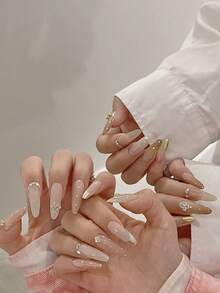 2pcs Fall Autumn Christmas Alloy Rhinestone Four-Leaf Clover Nail Art Decoration Set, Includes Mini 3D Four-Leaf Clover Rhinestone Decor + Nail Tweezers, Luxury Sparkling Rhinestone Texture, Autumn Winter Christmas Style, DIY Wearable Nail Versatile Nail Decoration - Multicolor - View 3