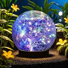 太陽能裂紋玻璃球燈，戶外防水 LED 彩色氛圍燈，花園草坪庭院裝飾燈，自動光感從黃昏到黎明，露台派對景觀夜燈，適用於花園、露台、草坪、戶外裝飾、聖誕花園用品 - 多 款式 - 查看 7