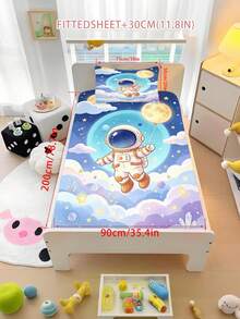 2/3PCS Cartoon Astronaut Fitted Sheet Set Soft Breathable Bedding For All Seasons Twin/Full/Queen 100% Polyester Machine Washable - Multicolor - View 12