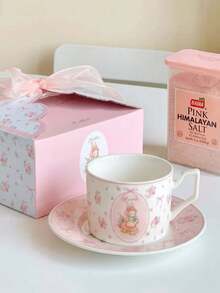 1 Set Pink Floral Rabbit Ceramic Cup And Saucer, Exquisite And Beautiful Coffee Cup And Saucer, Afternoon Tea Coffee Cup And Saucer, Beautiful Gift Cup And Saucer For Friends, Suitable For Home, Restaurant, Cafe, Dessert Shop, Gift, Gathering, Party - Pink - View 6