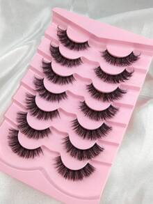 7 Pairs Faux Mink Strip Lashes Natural Look Fluffy 3D Volume Cross Wispy Soft Eyelashes For Party & Travel Makeup - Black - View 2