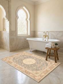 1PC Arabic Calligraphy Pattern Faux Cashmere Machine Washable Area Rug, Middle Eastern Persian Style Islamic Classical Court Rectangular Soft Carpet, Living Room Bedroom Home Decor, All Season Use, Aesthetic Home Decoration - Multicolor - View 6