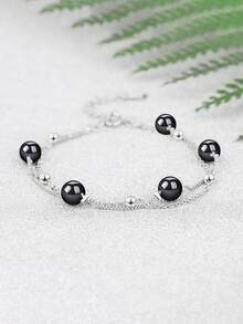 1pc S925 Sterling Silver Personalized Cool Double Layer Beaded Bracelet For Women, Niche Minimalist Design, Versatile Accessory For Daily Wear, Commute And Travel, Low-Key Atmosphere, Gift For Friends - Round Beads - View 4