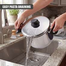 Geezy Stainless Steel Pasta Pot With Locking Strainer Lid - 4.5L Induction Cooking Pan For All Hobs, Gas, Electric - Dishwasher Proof Large Kitchen Saucepan & Drainer For Spaghetti, Vegetables, Rice - View 6