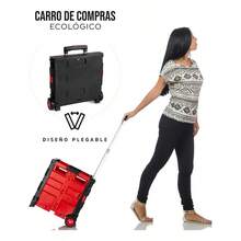 Carrito de Compras Plegable Ligero Color Rojo, Carrito Portátil con Ruedas para Supermercado, Compras y Transporte de Artículos - Rojo - Ver 9