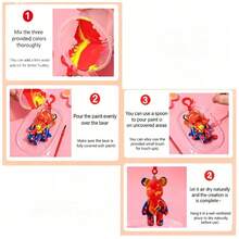 1 Set Random Color Fluid Painting Bear Keychain DIY Graffiti Painting Material Kit, Includes Paint, Small Spoon, White Bear Blank, Paintbrush, Keychain And Storage Box, Total 6 Pieces. Creative Handmade Bear Doll, Suitable For Back To School Season, Student Stationery, Halloween, Christmas Surprise Gift, Party Activity Gift, Holiday Activity Prop, Parent-Child Activity Prop - Multicolor - View 7