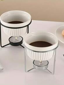 1PC 100ml/3.38oz Ceramic Butter Heater, Chocolate Melting Pot, Includes 1 Melting Bowl And 1 -Plated Iron Stand (Does Not Include A Candle), Suitable For Cooking Chocolate, Butter, Cheese, Etc., Kitchen Accessories. - Multicolor - View 1