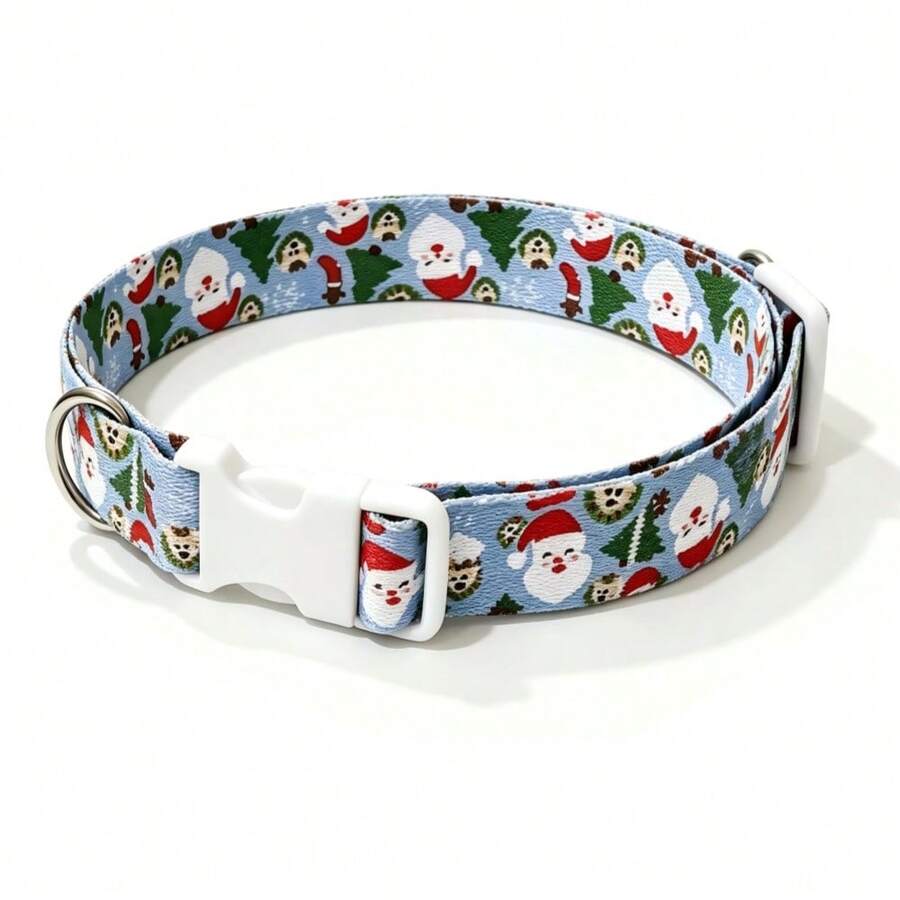 1pc Christmas Pet Collar, Dog Collar With Christmas Tree & Santa Claus Design, Cat Collar - Multicolor - View 1
