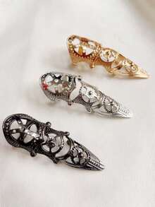 1pc Geometric Pattern Street Zinc Alloy Punk Mecha Ring, Performance Prop Ring, Dark Style Event Ring, Open Adjustable, Suitable For All Seasons - Multicolor - View 10