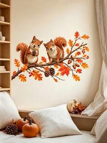 Baofeng 1pc Maple Branch Squirrel Pinecone Window Sticker, Self-Adhesive, Autumn Decor, Halloween Decor, Thanksgiving Decor, Halloween Home Decoration - Orange - View 10
