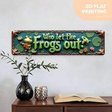 2D Flat, Vintage "Who Let The Frog Out?" Metal Wall Plaque Green And Gold Vintage Frog Decor, With Pre-Drilled Holes - Farmhouse, Bathroom, Cafe, Office, Porch Decor - Includes Easy Installation Hardware (Random Style) - A - View 5