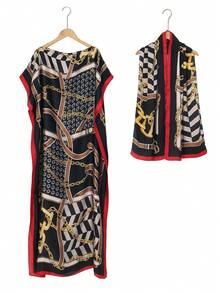 1pc Women's Faux Silk Printed Robe Shawl With Small Scarf Set, Decorative Outerwear For Beach, Sun Protection, Windproof, Daily Wear - Multicolor - View 2