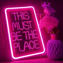 1pc Modern Dimmable LED Neon Sign "This Must Be The Place" - USB Powered Wall Decor, Suitable For Bedroom, Wedding, Birthday Party, Bar, Commercial, Home Lighting Accessory - Solid Color - View 3