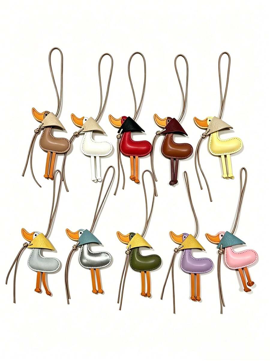 Lucky Yellow Duck Keychain Genuine PU Material Bag Charm Handcrafted Cute Cartoon Car Key Ring Purse Pendant Gift For Women Friends Sisters - Multicolor - View 1
