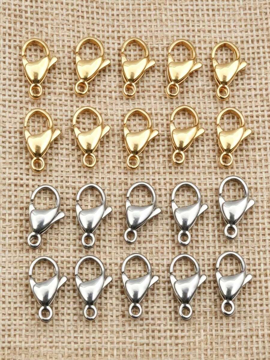 30pcs/Pack Stainless Steel Lobster Claw Clasp, Suitable For Necklace, Bracelet And Other DIY Jewelry Making Accessories - Gold - View 1